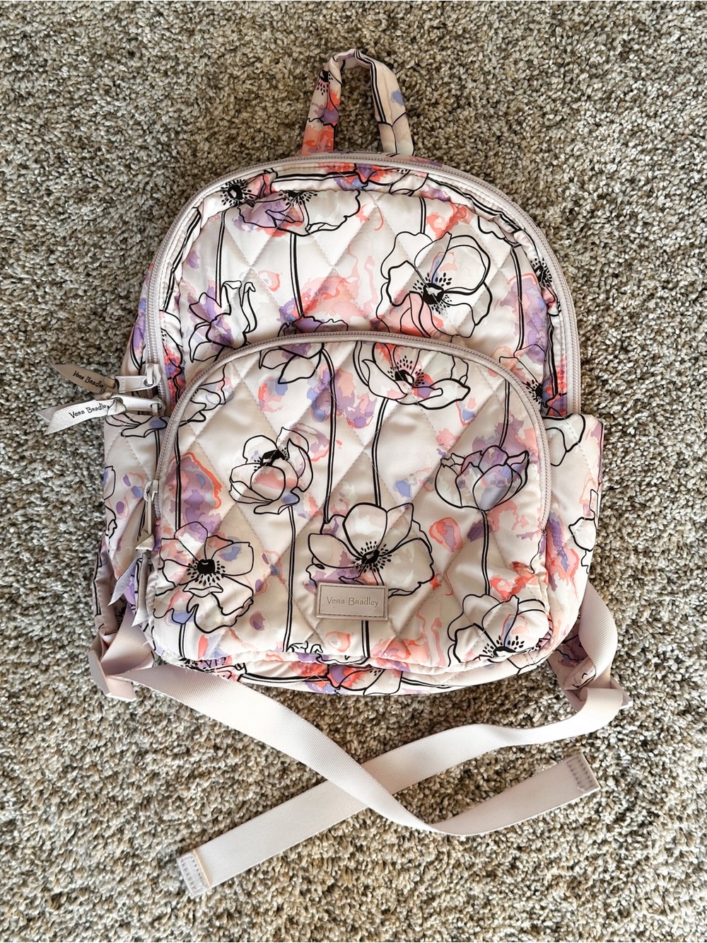 Vera Bradley Anemone Watercolor Poppy Ultralight Compact Backpack Pink Purple